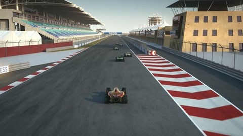 formula one racecars crossing finishing line - shot from above - high quality 3d animation - visit our portfolio for more
