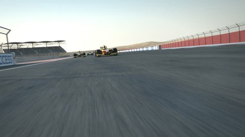 formula one racecars crossing finishing line - rear cam POV - high quality 3d animation - visit our portfolio for more
