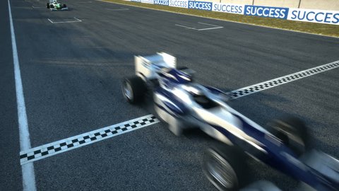 formula one racecars crossing finishing line - static cam - high quality 3d animation - visit our portfolio for more