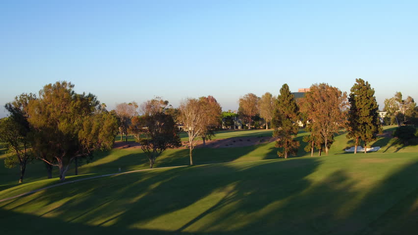 Aerial Forward Panning Beautiful Shot Of City On Green Landscape Against Clear Sky - Long Beach, California
