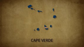 Cape Verde Map, Cape Verde Flag, with name. travel, politics, containment, geographic, and cultural connection. motion video, mp4, word map video, country map,