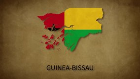 Guinea Bissau Map, Guinea Bissau Flag, with name. travel, politics, containment, geographic, and cultural connection. motion video, mp4, word map video, country map,