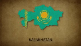 Kazakhstan Map, Kazakhstan Flag, with name. travel, politics, containment, geographic, and cultural connection. motion video, mp4, word map video, country map,