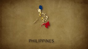 Philippines Map, Philippines Flag, with name. travel, politics, containment, geographic, and cultural connection. motion video, mp4, word map video, country map,