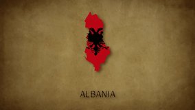 Albania Map, Albania Flag, with name. travel, politics, containment, geographic, and cultural connection. motion video, mp4, word map video, country map,
