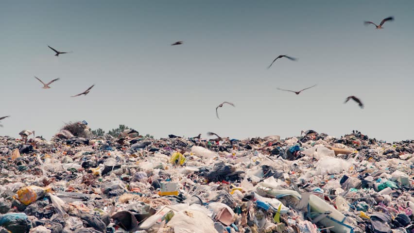 Seagulls, storks and birds of prey above a garbage heap Royalty-Free Stock Footage #3427061789