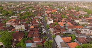 Modern and luxury houses in Canggu city center, Bali in Indonesia. Aerial forward