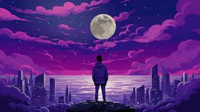 Animated virtual Silhouette of boy on Landscape background night city. Lo-fi. Loop	 - Powered by Shutterstock - Get 15% off with code: PIKWIZARD15