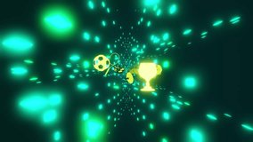 Endless animation of sports equipment in outer space with particles and light paths. Sports cup, ball, barbell, bicycle, tennis racket, court, sneakers, basketball hoop - Powered by Shutterstock - Get 15% off with code: PIKWIZARD15