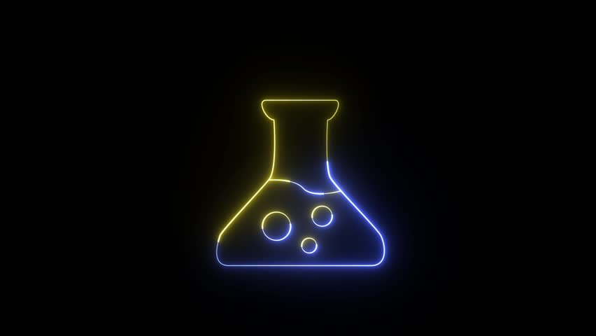Glowing neon line Test tube and flask chemical laboratory test icon animation isolated on black background. neon beaker animation. Science education concept animation