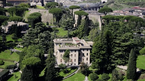 Vatican city gardens with Pontificial Ethioopian College building, aerial drone view – Video có sẵn