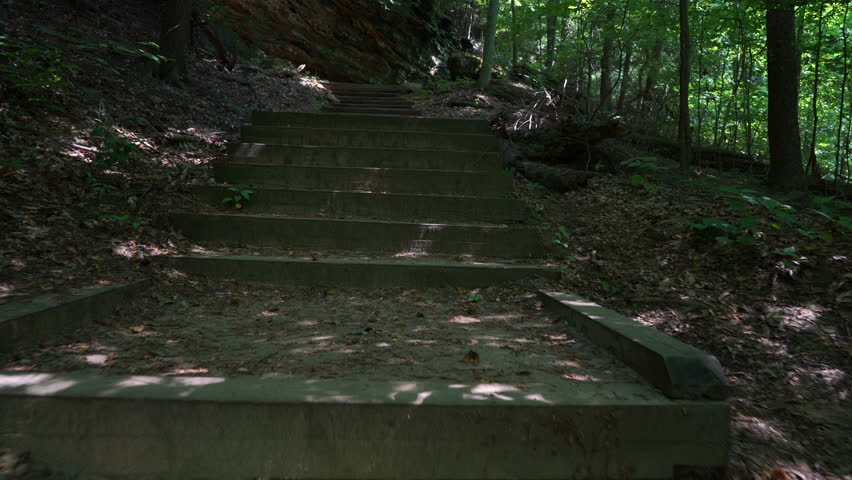 Moving up seculded stairs in forest at Cuyahoga Valley National Park
