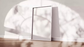 Photo frame in white interior with animated shadows overlay. 3D Illustration