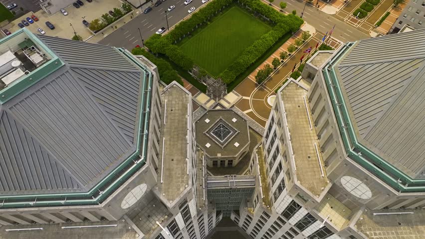 Aerial Pull-back of Downtown Cincinnati
