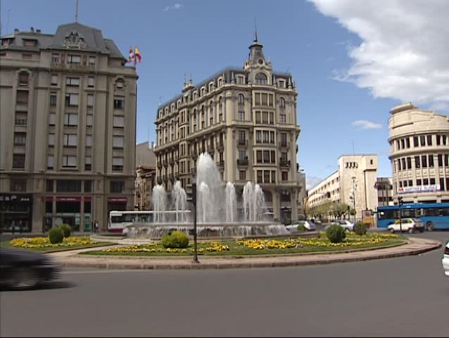 Roundabout Plaza Santo Domingo, Leon, Spain. Leon is along the Way of Saint James, a major pilgrim road to Santiago de Compostela.