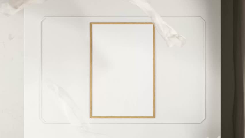Animated frame mockup with flying tulle. 3D Illustration
