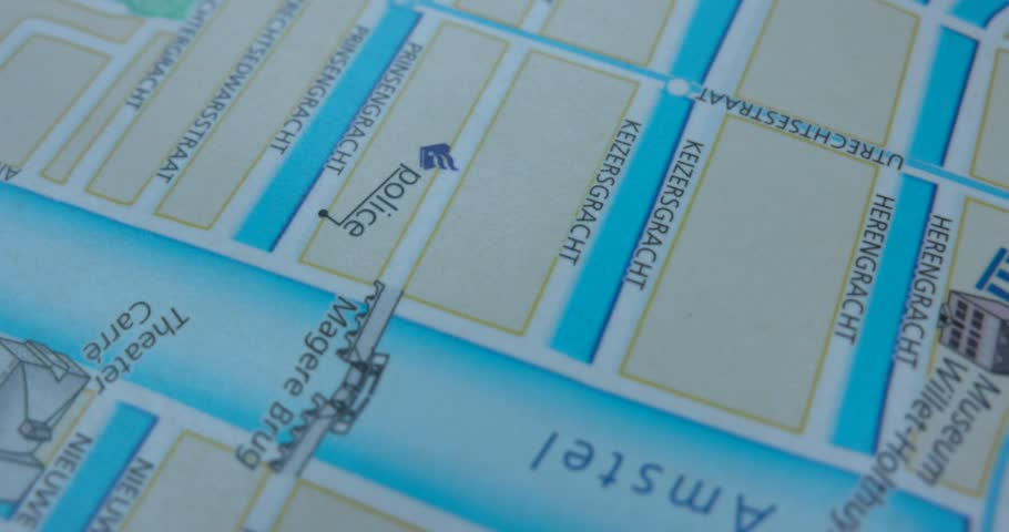 detail shot of a physical map of Amsterdam.