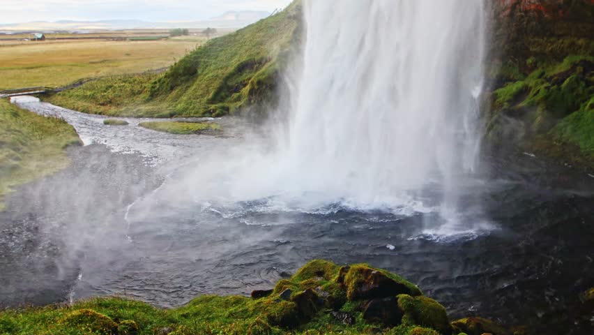Close shot of Seljalandfoss one of the most beautiful waterfall in iceland in summer