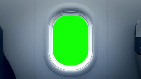 airplane window, 3d animation, green screen background: film stockowy
