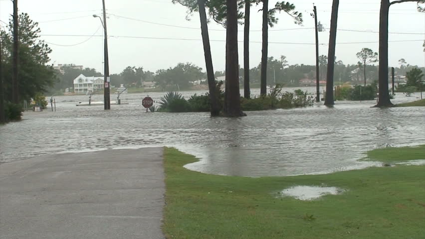 Flooding in suburban neighborhood