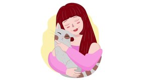 Cute woman hugging her cat. mommy cat. cat mother.