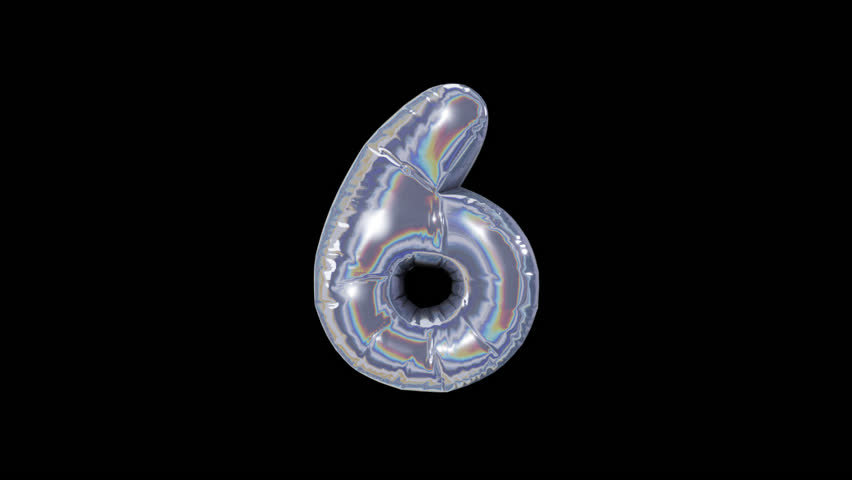 Number 6 , realistic holographic 3d render of cute puffy foil balloon,for celebrate event,birthday,anniversary,festive,Isolated Alpha Channel,animation,Modern background,motion design,Loopable,LED 4K