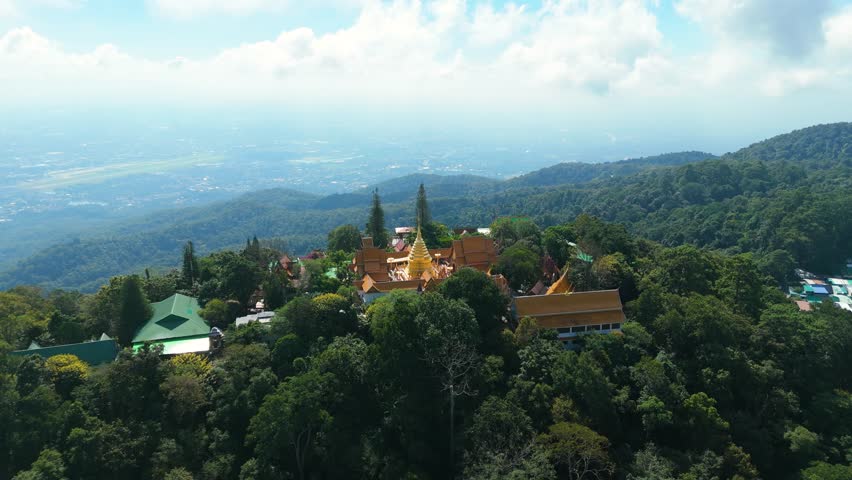 Buddhist Temple on Mountain Top, Wat Phra That Doi Suthep located in the Dense Forest of Chiang Mai Doi Suthep Doi Pui National Park