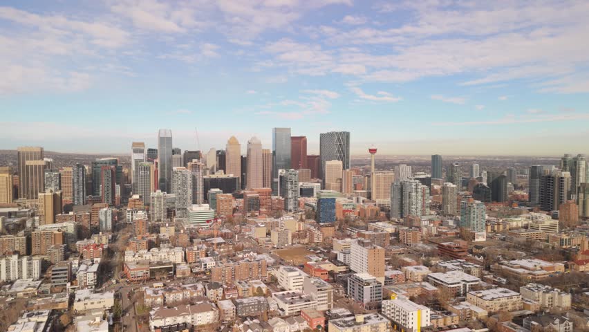 Drone flight of Downtown Calgary in the day