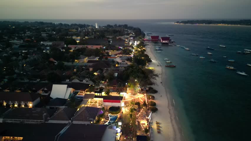 Night aerial view of Gili Trawangan, Lombok Royalty-Free Stock Footage #3427881575