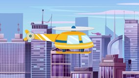 Cartoon Helicopter Animation.  An animated video of a cartoon helicopter flying over a scrolling cartoon cityscape. - Powered by Shutterstock - Get 15% off with code: PIKWIZARD15