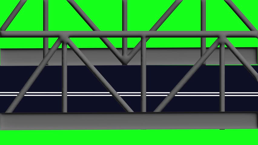 Cartoon flat animation of cars running on the bridge green screen chroma key