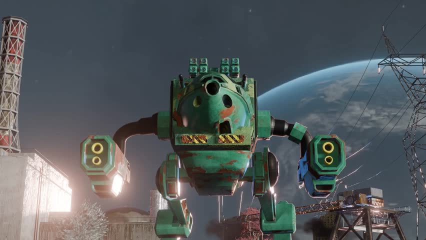 3D illustration of a combat robot in the future.