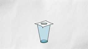 Watch as a coin, poised on paper above an empty glass, follows the laws of motion. As a hand pulls the paper, witness the animated unveiling of Newton's principles as the coin elegantly drops into the