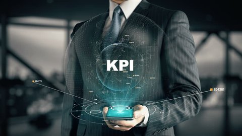Businessman with KPI hologram concept