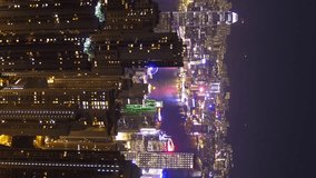 Hong Kong city at night, view from Victoria peak. Vertical video