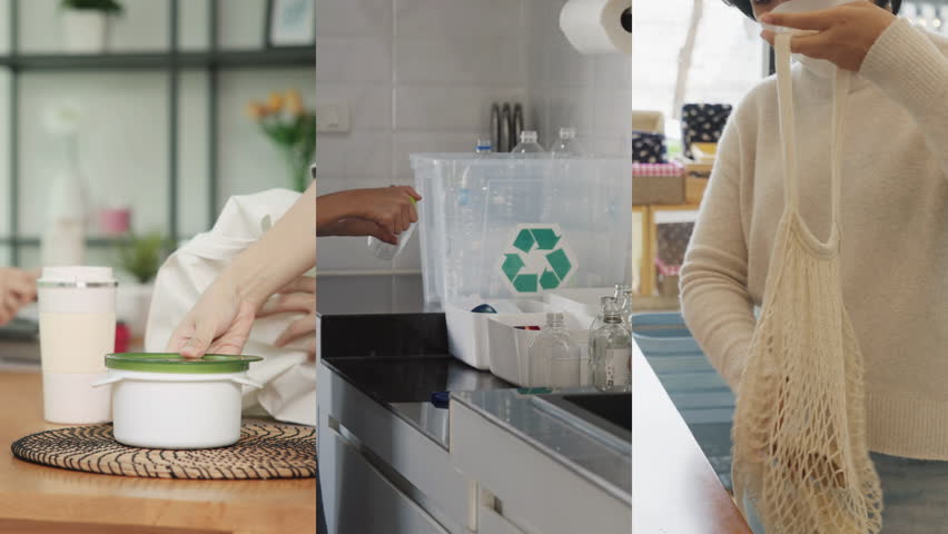 Go green people net zero waste Save the earth planet SDGs clean future hope eco ESG ethical retail. Global care carbon credit in Mesh bag reduction reusable recycled plastic free social issues control