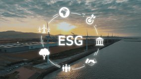 ESG Save the earth planet net zero CO2 emission. Global care eco city growth hope future in sea wind farm turbine power clean energy. Ethical SDGs control protect social issues plan synergy support. - Powered by Shutterstock - Get 15% off with code: PIKWIZARD15