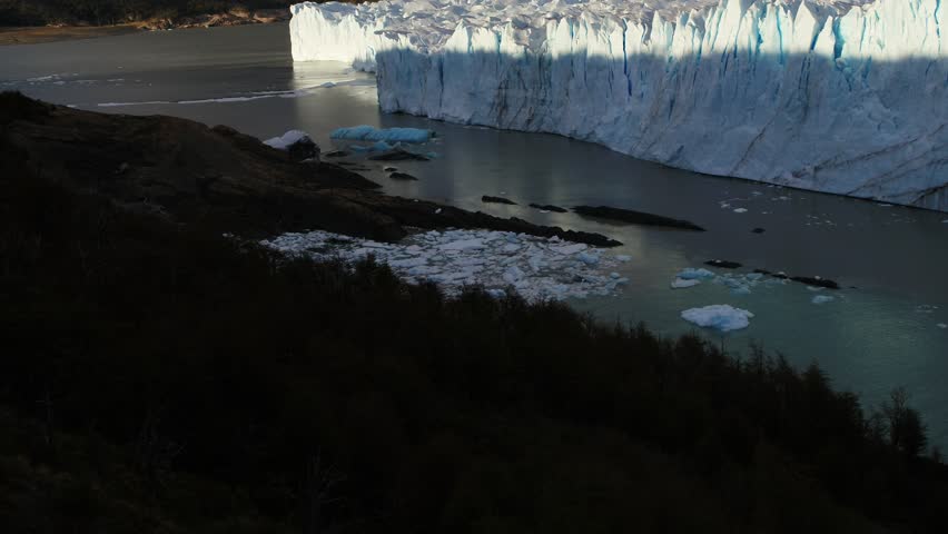 Ice Field of Glacier Perito Moreno, Patagonia Argentina, Calafate, Santa Cruz. Aerial shots of the glacier and ice field, mountains, sunset and sunrise.