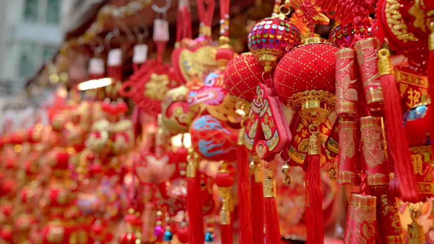 Happy Chinese New Year 2024, Year of the Dragon, Lunar New Year, Spring Festival decoration background featuring Oriental ornamental elements. Chinese translation: Happy new year whishing good fortune Royalty-Free Stock Footage #3428340615