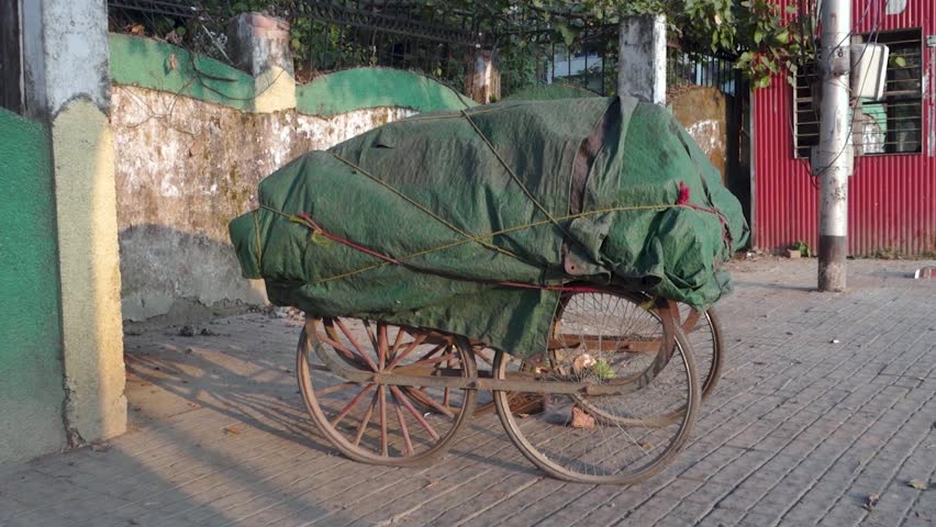 A roadside wrapped up hand cart. Uttarakhand India.
