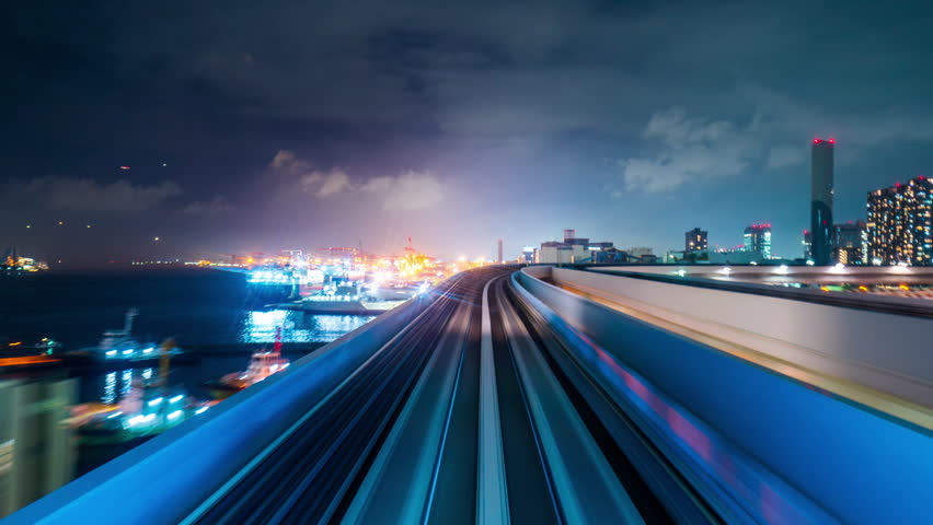 Hyperlapse of automatic train moving to tunnel in Tokyo, Japan.