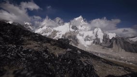 (EBC) Everest base camp trek on the way to kalapathhar time-lapse video Everest region. Black stone hill