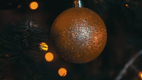 Real Time Illuminated Christmas Tree With Bright Gold Sphere Ball