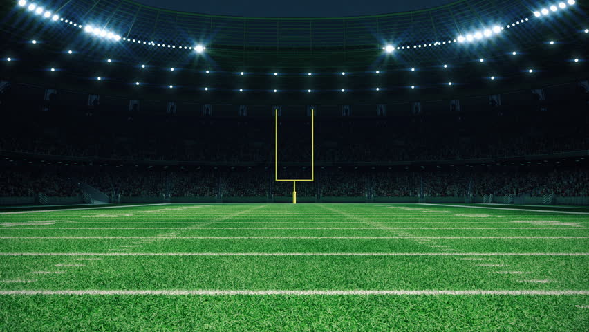 American football night stadium with fans iilluminated by spotlights waiting game Royalty-Free Stock Footage #3428500865