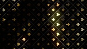 Luxury gold casino royal background. Black abstract text banner. Vip backdrop with golden poker card suits. Copy space for grand casino logo or title text. Vertical video footage for story - Powered by Shutterstock - Get 15% off with code: PIKWIZARD15