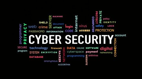 Animated text Cyber Security and various related words. 4k quality videos Video de stock