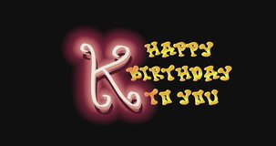 Happy Birthday to you, handwritten animated text in gold and neon colors, accompanied by initials from a to z to represent the birthday person's name. Great for templates, opening vlog videos, 4K UHD