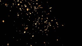 Confetti golden particle on black background. Confetti pop up colorful scraps of paper for party celebration