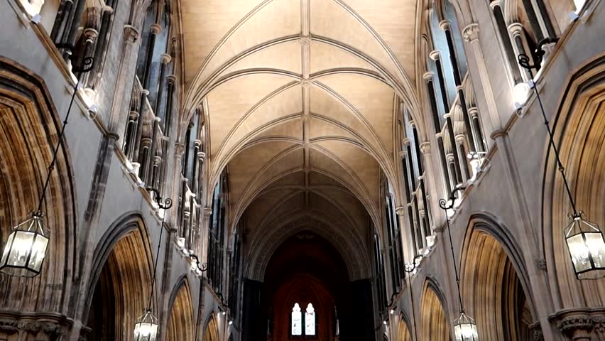 Tilt down shot of interior of Christ Church Cathedral. Dublin, Ireland