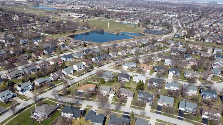 Aerial view of Naperville, IL pond